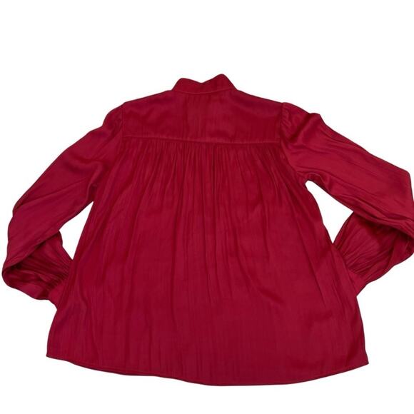 Anthropologie Relaxed Shimmer Blouse Red Satin Henley Button Front Popver Top XS - Picture 13 of 16